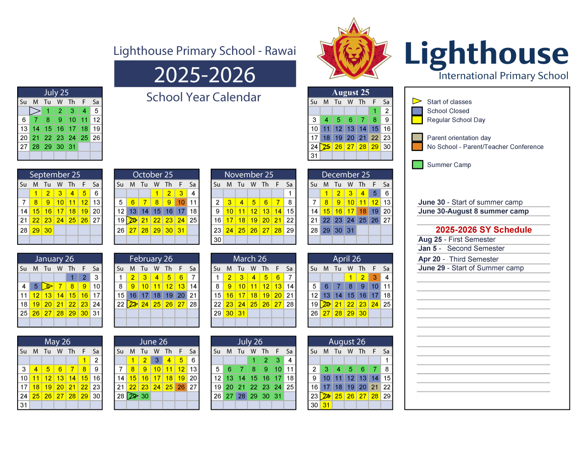 Lighthouse Primary-School Calendar 2025-2026